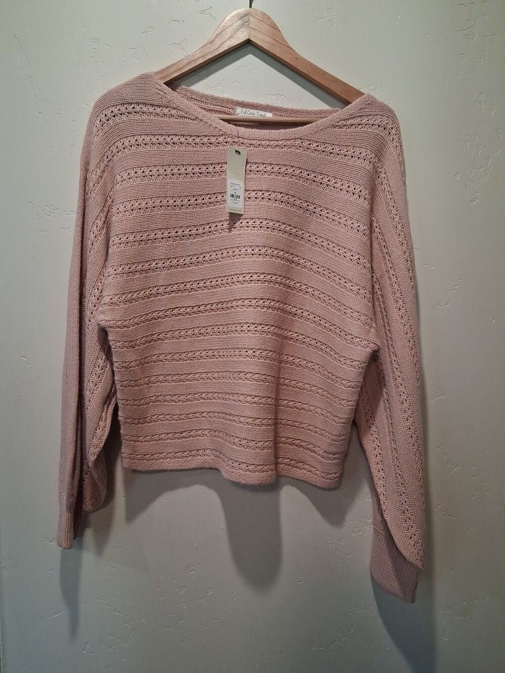 Full Circle Trends Wmn's Sz XL Pink Boat Neck Crop Knit Pull Over Sweater NWT